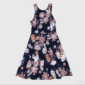 Navy blue flowery dress medium NWOT